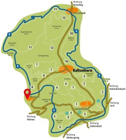 Skizierte Landkarte Umrisse OT Hochacht  mit eingezeichneten Wanderwegen